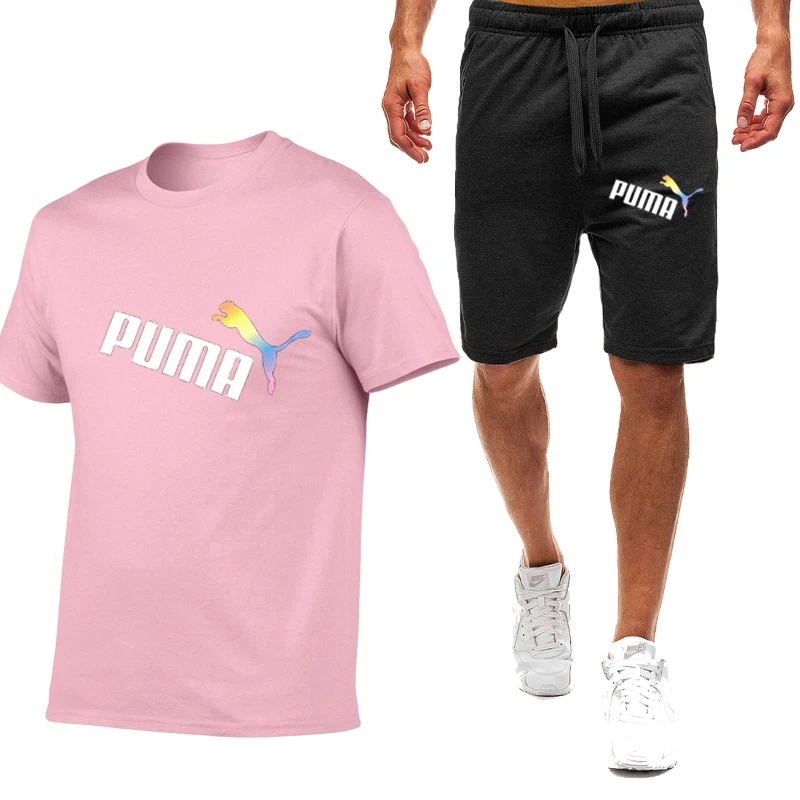 

2021 new summer printing casual fashion running wear sports suit T-shirt + trousers jogging training gym fitness sportswear suit