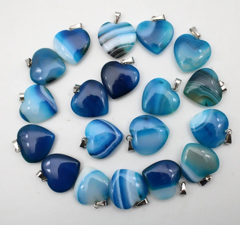

24pcs natural stone purple stripe agates mixed 20mm heart pendants for diy jewelry making necklace pendant Accessories