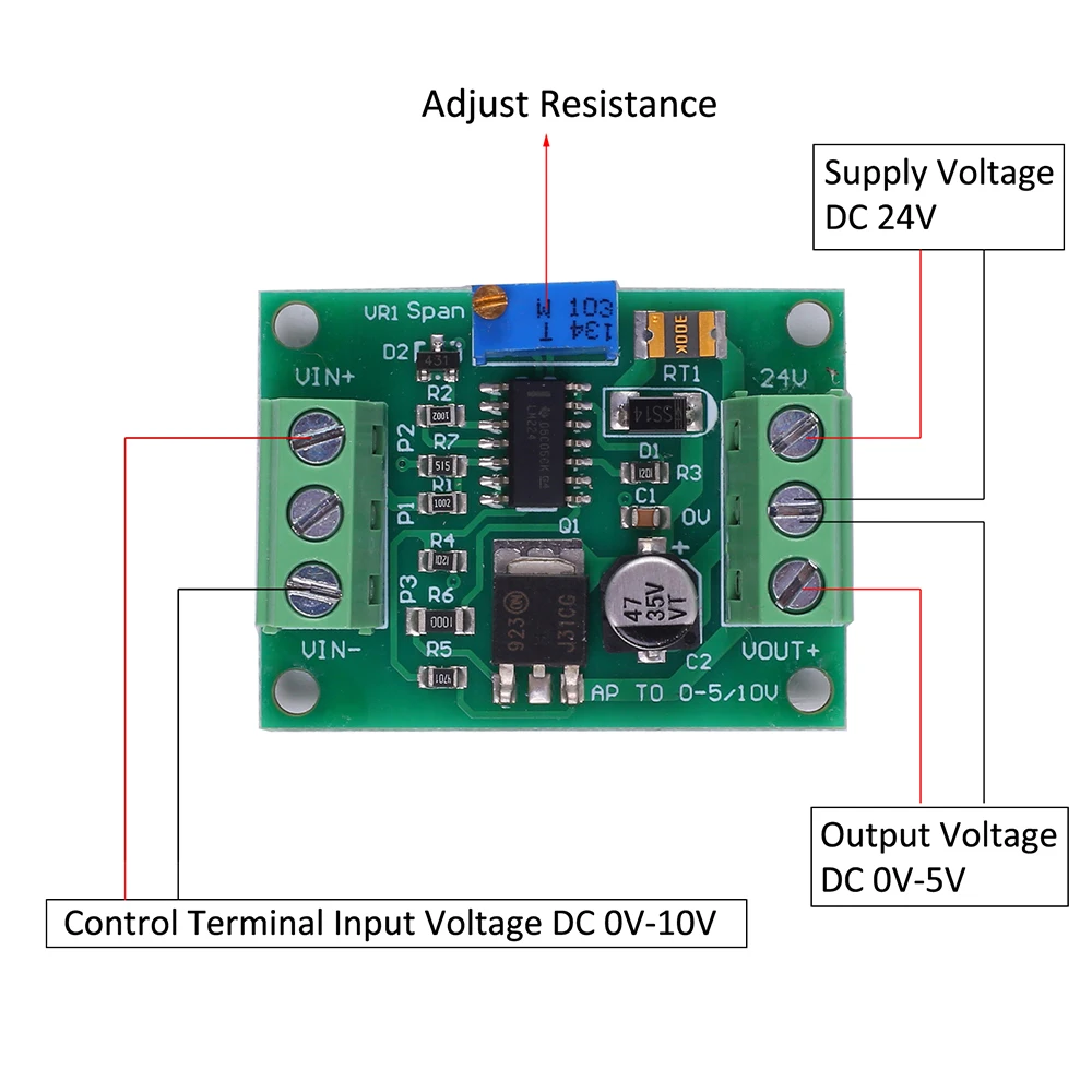 

DC 0-5V to 0-10V Voltage Amplification Follower Module Working Voltage DC 24V Positive Voltage Signal Power Amplification Board