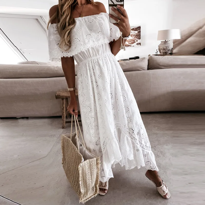 Женское кружевное асимметричное платье с открытыми плечами открытой спиной и