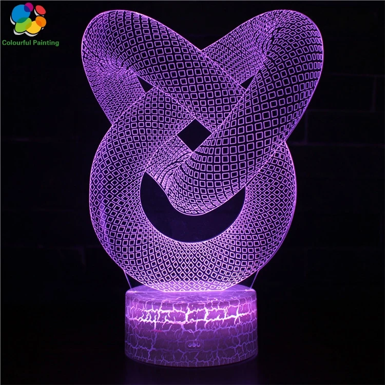 Remote Control Art Abstract Gift 3D Light LED Crack Base Illusion Night 7 Colors Changing 3AA Battery Powered USB Lamp 15 | Освещение