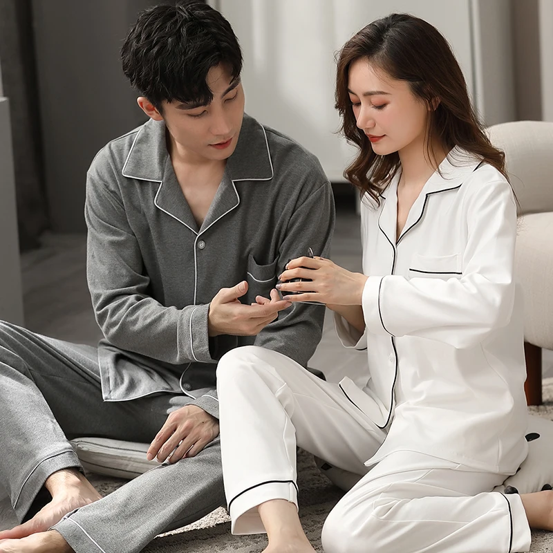 

Winter Couple Pajamas 100% Cotton Bedroom Sleepwear for Women and Men Pijamas Mujer Dormir Home Clothes PJ Cotton Pyjamas Femme