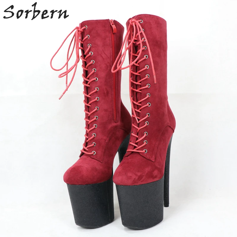 Женские ботинки на платформе Sorbern черные для зачистки очень высоком каблуке 20 см |