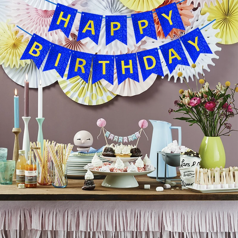

13 Flags Happy Birthday Banner Letter Print Shining Paper Bunting Garland for Kids Adults Birthday Party Decorations Supplies
