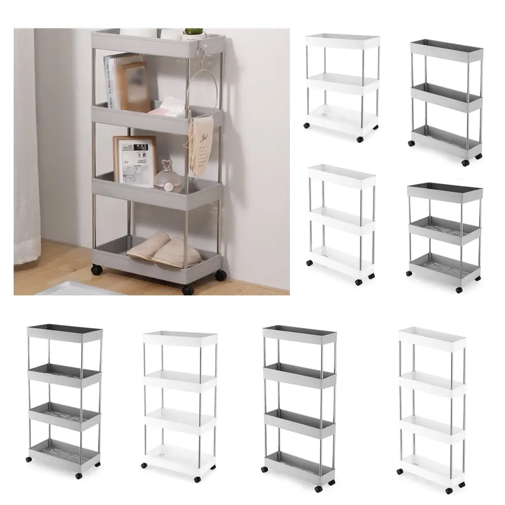 

2/3/4 Tiers Fridge Side Gap Storage Rack Cart Mobile Shelving Unit Organizer Storage Rolling Utility Racks For Kitchen Bathroom