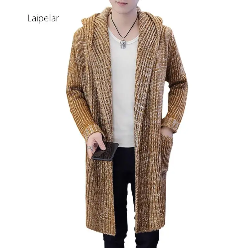 

Мужской трикотажный кардиган с длинным рукавом, Однотонный свитер с капюшоном, одежда для улицы, весна 2020