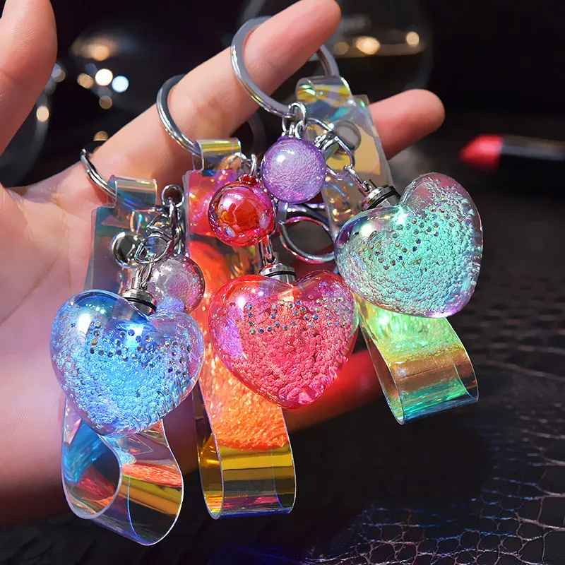 

New fashion Love glowing Key chain Car Key Holder For Friends Gifts acrylic bubble crystal bag key chain accessories key rings