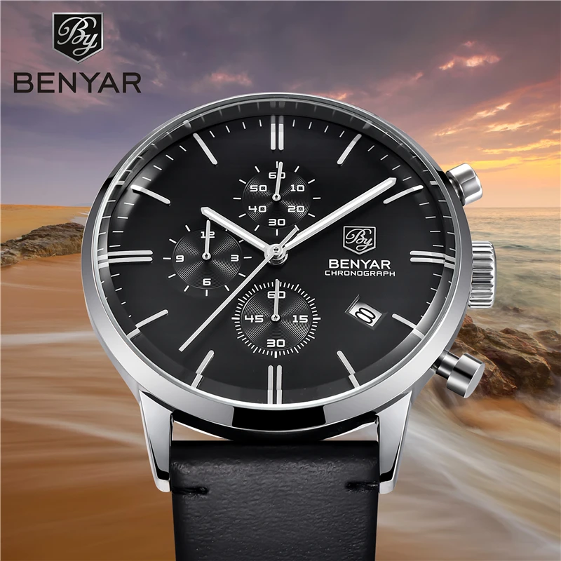 BENYAR Men's watches quartz business Large dial wristwatch mens top brand luxury clock sport men chronograph Relogio Masculino