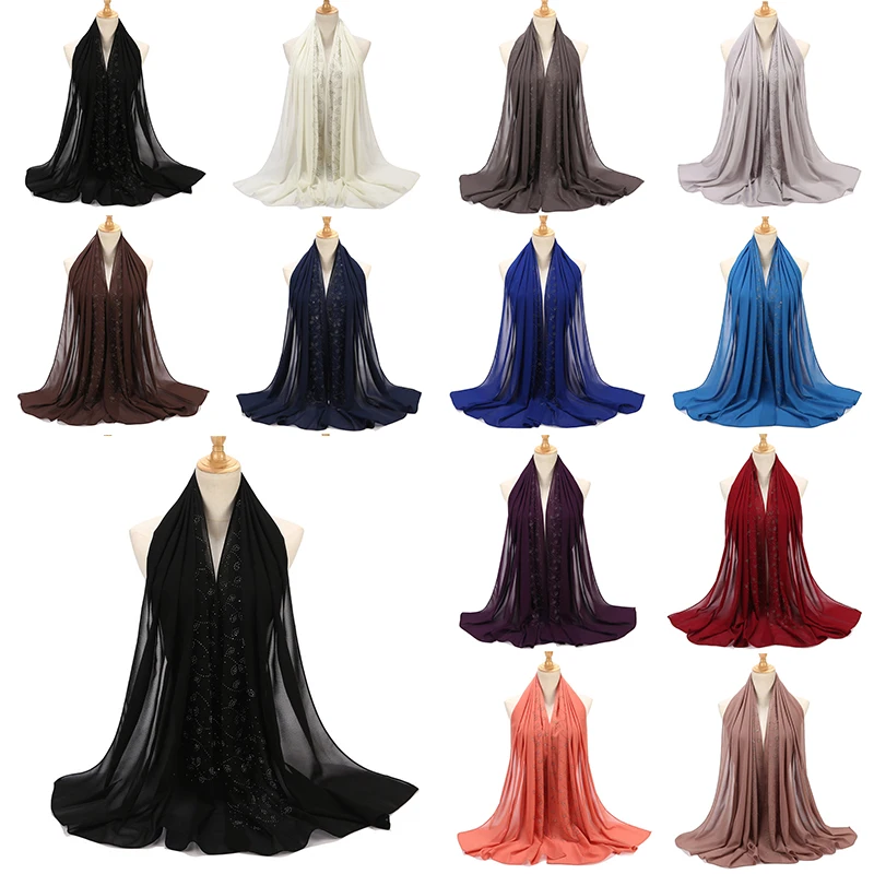 Хиджабы шарфы мусульманский головной платок шаль обертывание блестящие стразы