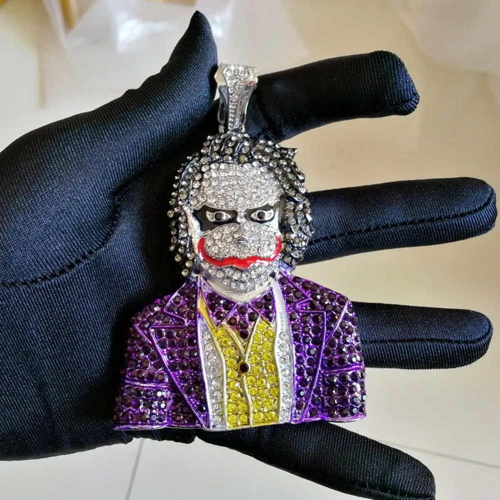 

Men Hip Hop Ice Out cosplay Clown Pendants Necklaces pave setting Rhinestone fashion male Rapper Hiphop necklace Jewelry gifts