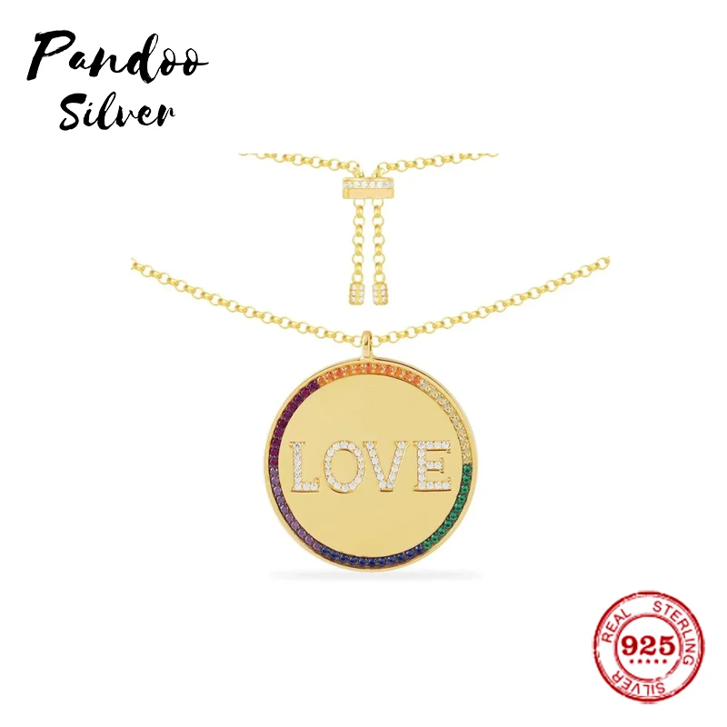 

Высокое качество S925 стерлингового серебра ювелирные изделия 1:1 копия, желтое Серебряно-Rainbow LOVE регулируемое ожерелье для женщин вечерние, ю...