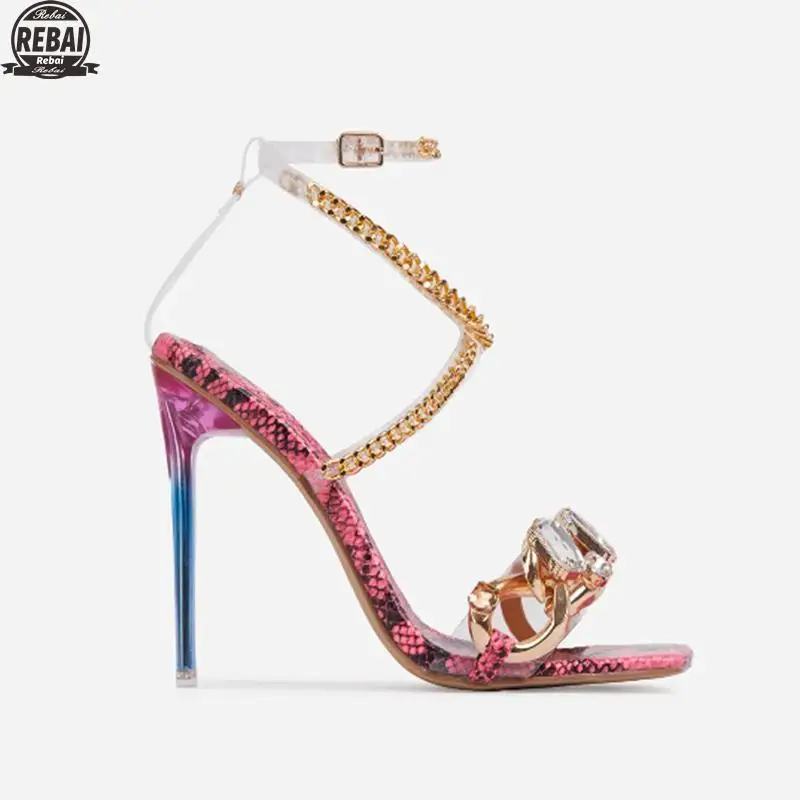 

Sexy Summer Sandals Shoes For Women Party Cross-Tied Rome Classics Lace-up Concise Mixed Colors Peep Toe Chain Serpentine Pvc