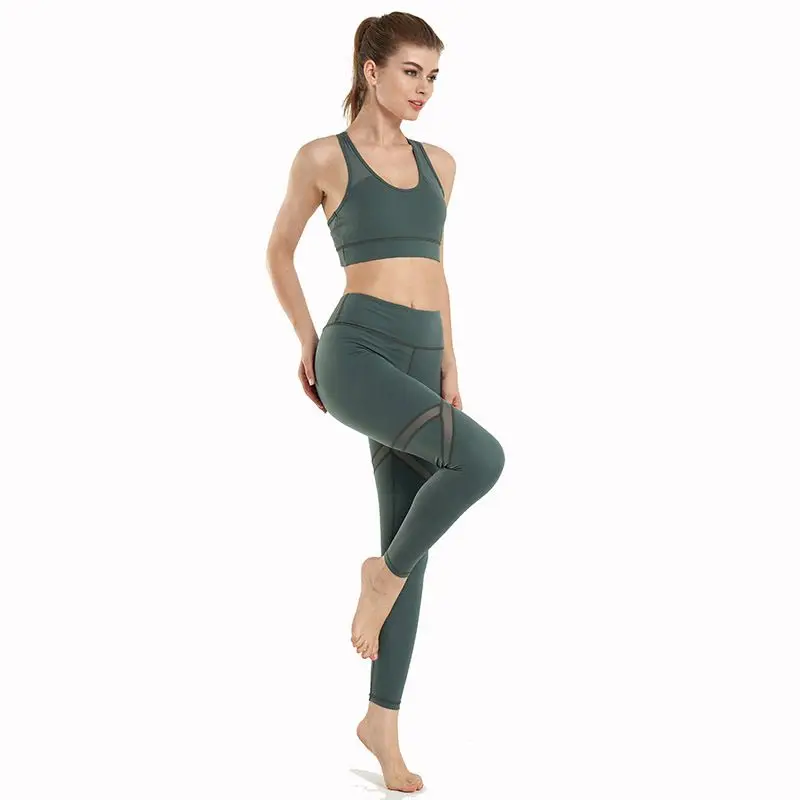 

Women Yoga Leggings Bra Set Fitness Sports Suit Leggings and Top Gym Training Jumpsuit Sporty Jogging Yoga Wear Gym Clothing
