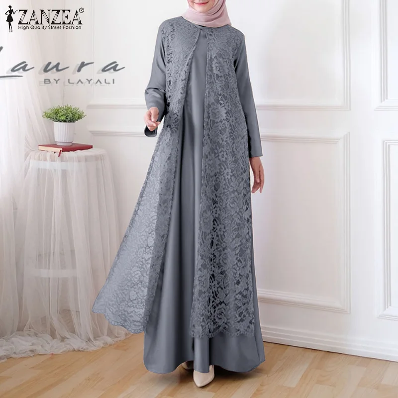 

Вечерние нее длинное платье-рубашка ZANZEA, модные мусульманские платья, винтажный кафтан, абайя, кружевной вязаный сарафан, турецкие платья