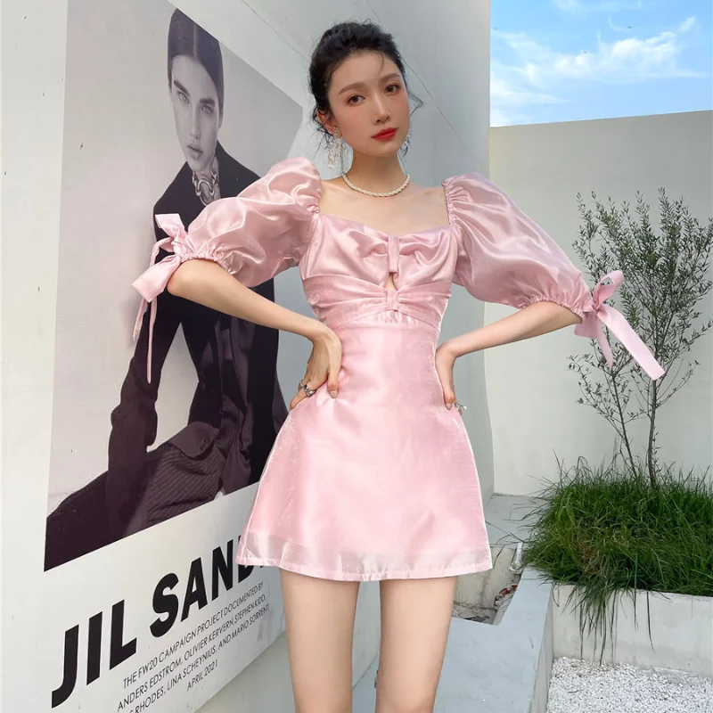 

Платье женское шифоновое с квадратным вырезом и завязкой на шее