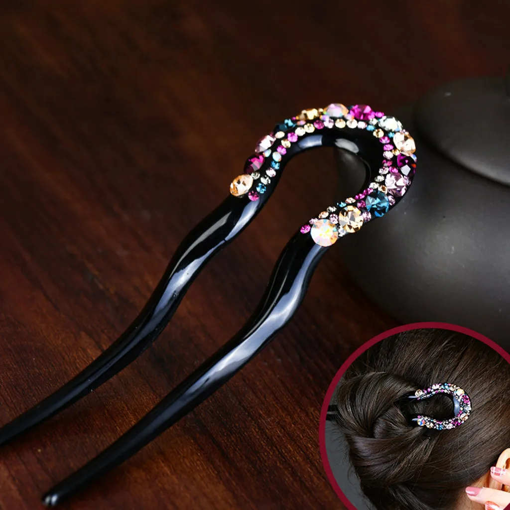 Заколка для волос U-образной формы 2020 хрустальные шпильки стразы с двумя зажимами