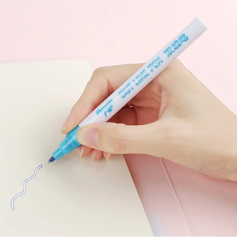

Double Line Pen, 8 Colors Glitter Marker Pen Fluorescent Outline Pens for Gift Card Writing, Drawing, DIY Art Crafts TB
