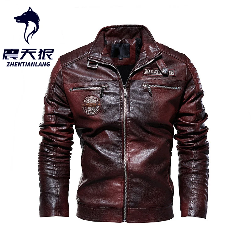 Мужская повседневная флисовая кожаная куртка с мотором модная Байкерская
