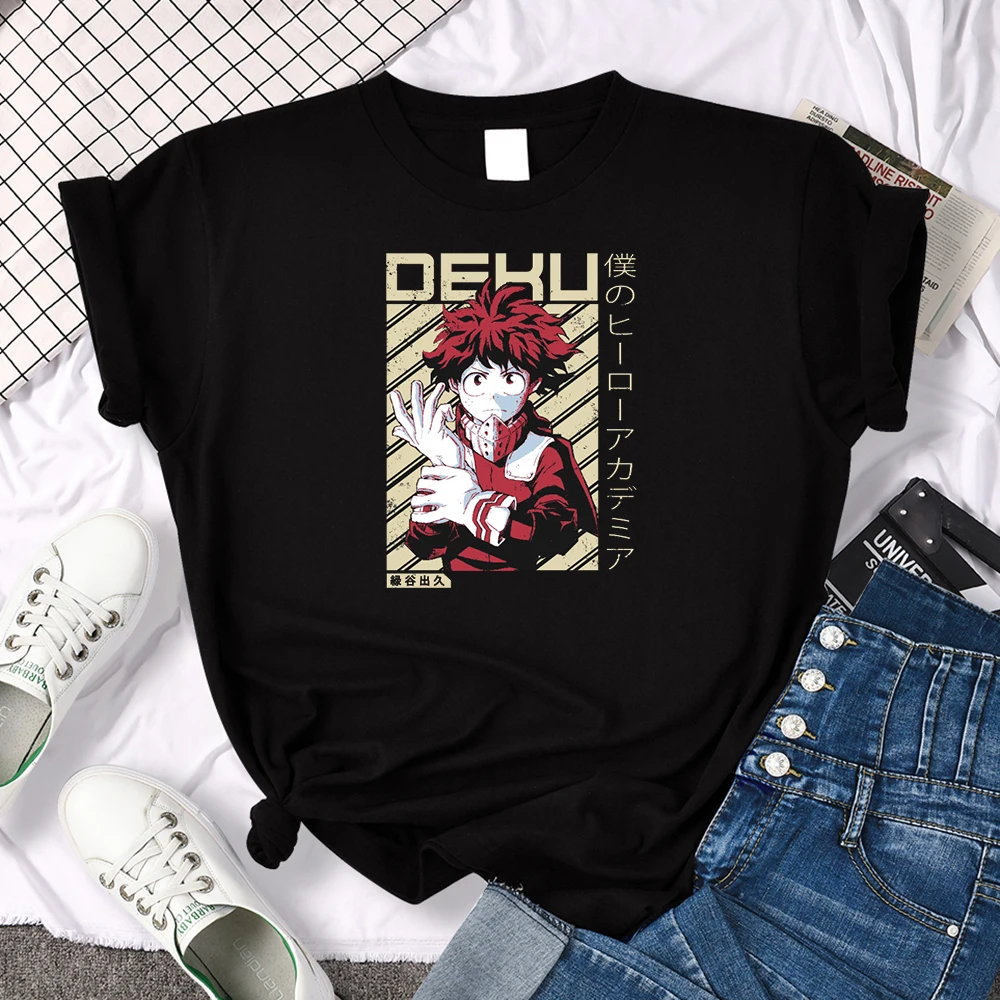 

Womens T-Shirt Anime My Hero Academia Midoriya Izuku Printed Tshirt Famale Oversized Graphic O-Neck Tops Lady Japan Manga Tshirt