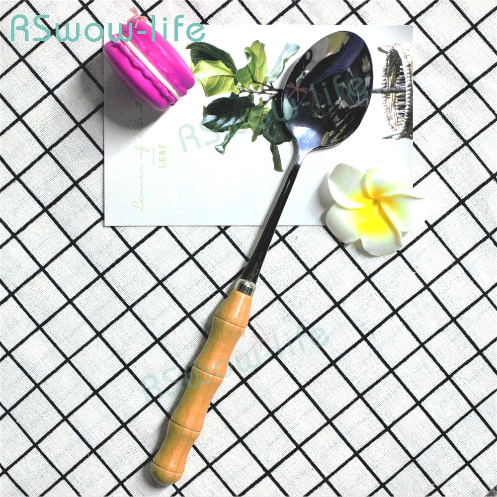 2Pcs столовые приборы из нержавеющей стали бамбука Творческий деревянной ручкой