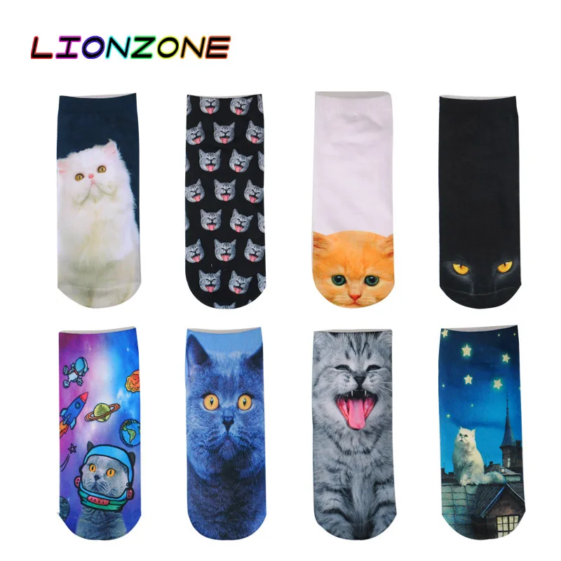 LIONZONE/милые носки с 3D принтом модные изображением животных кошек мультяшных