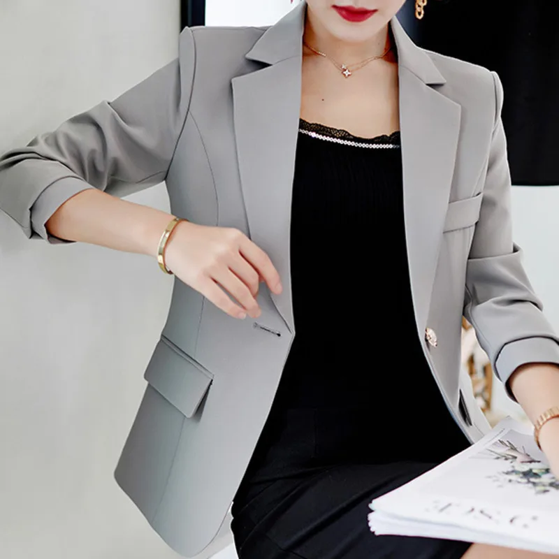 Осенний Женский блейзер Peonfly с длинным рукавом женский костюм куртка серый синий