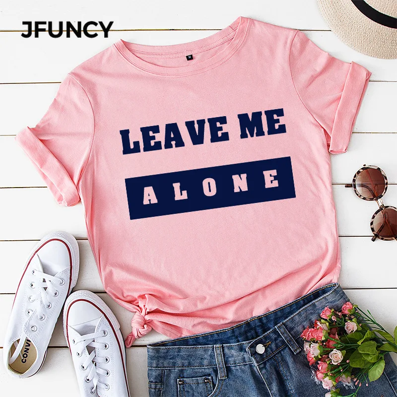 

JFUNCY Leave Me Alone Letter Harajuku Graphic Tee Women Tshirts Plus Size Summer Loose Tops Casual 100% Cotton Female T-shirts