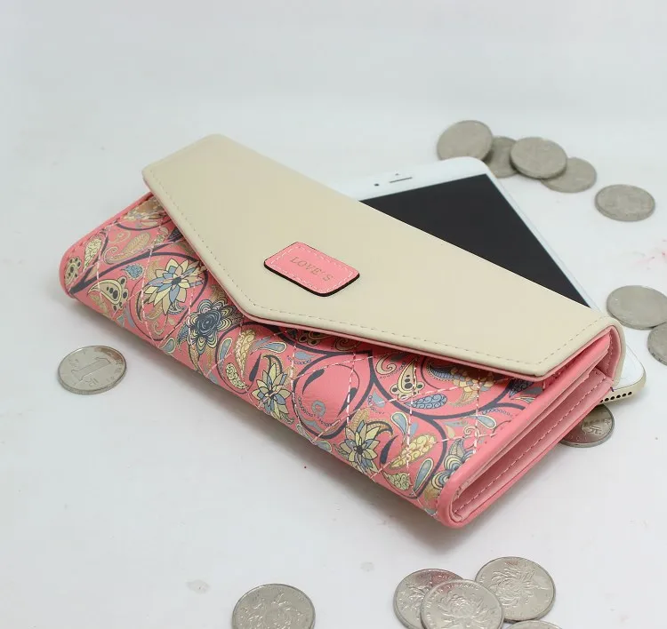 

Ladies Wallet Korean Version of the Pastoral Floral Print Envelope Flap Multifunctional Folding Long Wallet
