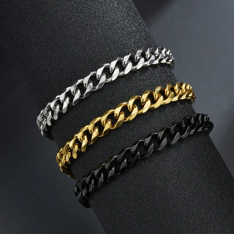 

Hip-hop Trendy Stainless Steel Curb Cuban Link Chain Bracelets 3/5/7mm Multi-colored Anti Allergy Wrist Jewelry Gift Men/Women