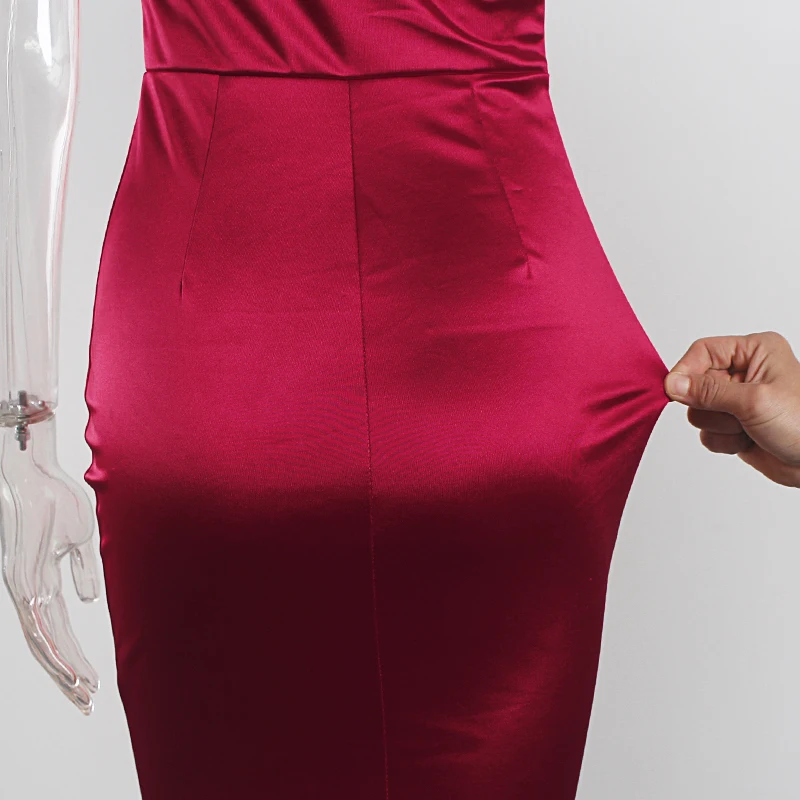 

Floor Length Sleeveless Long Gown One Shoulder Satin Maxi Dress Stretchy Bodycon