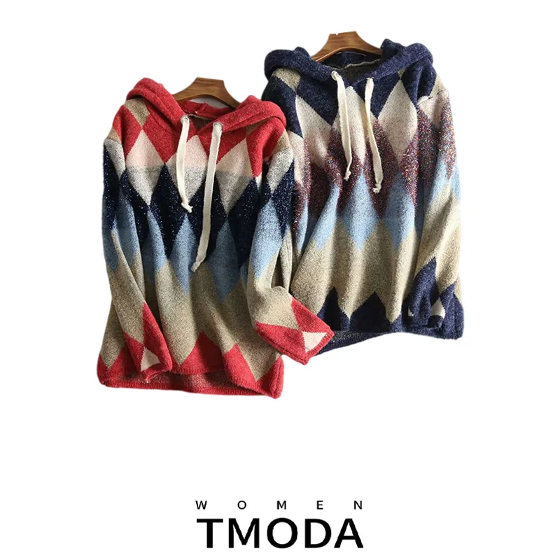 Женский винтажный свитер с геометрическим рисунком Za Свободный пуловер узором