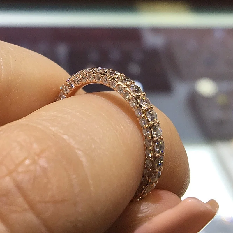 Сияющее вечное циркониевое Проложить Кольцо стек кольцо обручальное 925 пробы