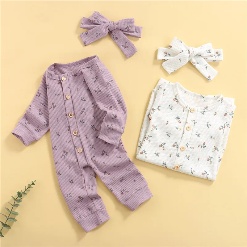 

Детский трикотажный комбинезон с длинным рукавом, с цветочным принтом