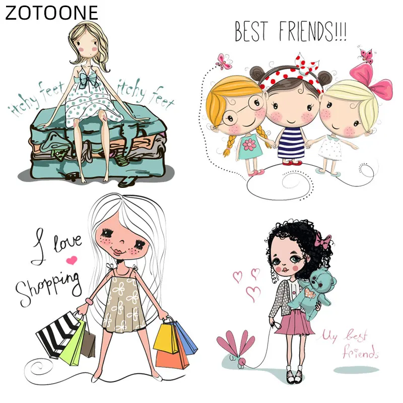 

ZOTOONE Cartoon Shopping Girls Patches Iron on Heat Transfer for Clothes DIY Applique Patch for Kids Ironing Vinyl Stickers H