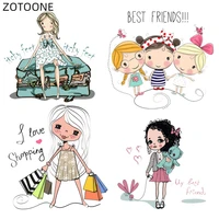 zotoone cartoon shopping girls patches iron on heat transfer for clothes diy applique patch for kids ironing vinyl stickers h