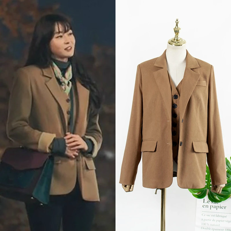 

Kpop Korean Celebrity Office temperament Fake two Blazers Women Single-breasted Coats Solid Jacket Ladies Pockets New Outerwear