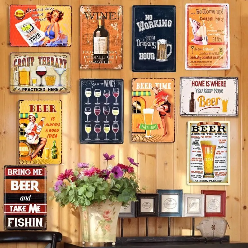 Пивное время винный стиль жестяная вывеска художественная живопись бар паб