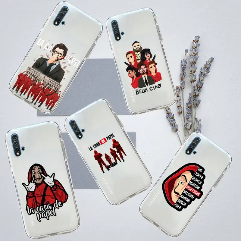 

Money Robbery Paper House Phone Case Transparent for Huawei honor P mate 40 20 30 10 50 i 9 x mate pro lite 8a