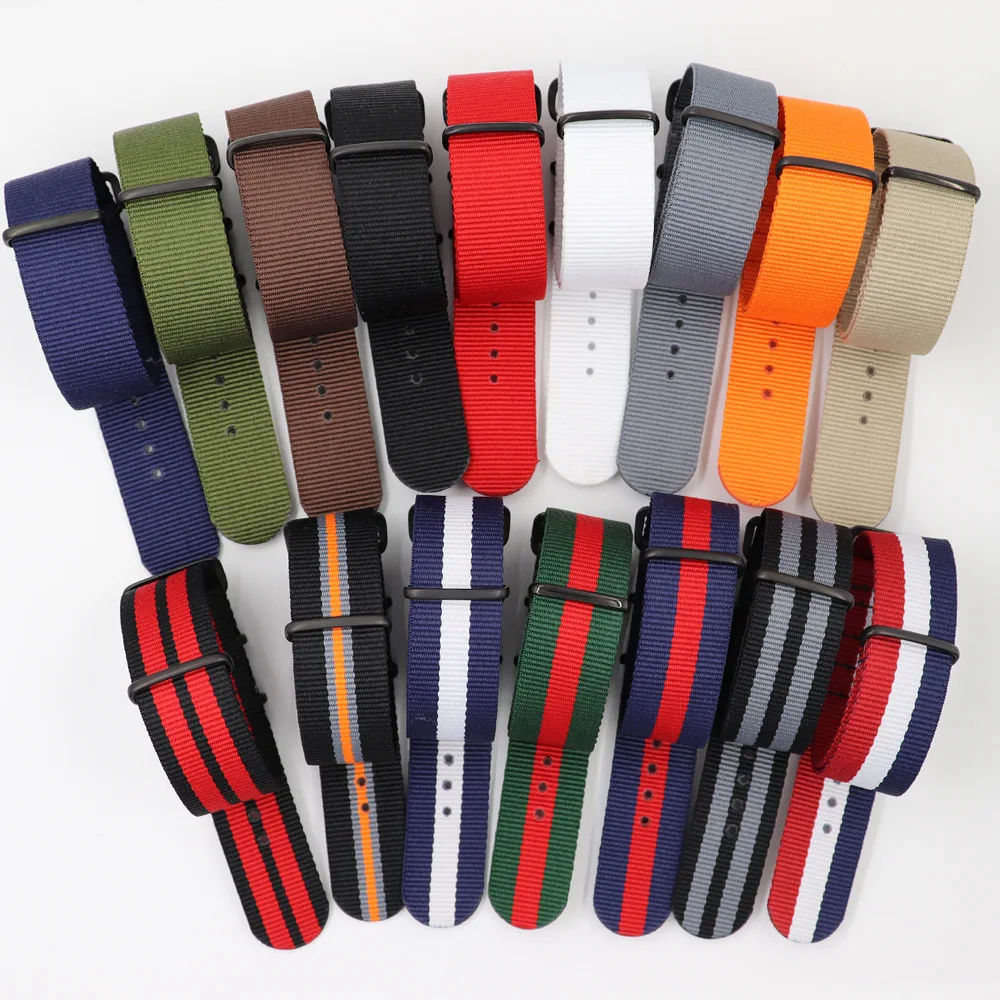 

Thickened Canvas Nylon Strap 18mm 20mm 22mm 24mm Men Stripes Nylon Watchbands For Nato Army Sport Watch 3 Ring 007 Nato Strap
