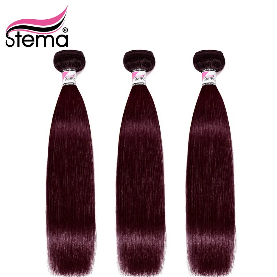 Stema #99J Brazilian Straight Human Hair Bundles With Closure 3 4x4 Lace Remy Extension Free Shipping | Шиньоны и парики
