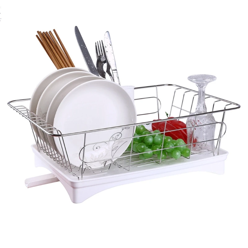 

2-Tier Dish Drying Rack Stainless Steel Dish Rack with Drainboard Swivel Spout 67JB