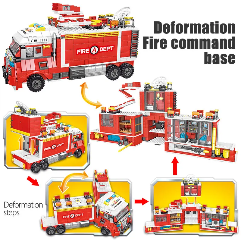 

Fire Fighting Trucks Car Helicopter Boat Building Blocks city police station Motorcycle Figures Bricks Toy for Children