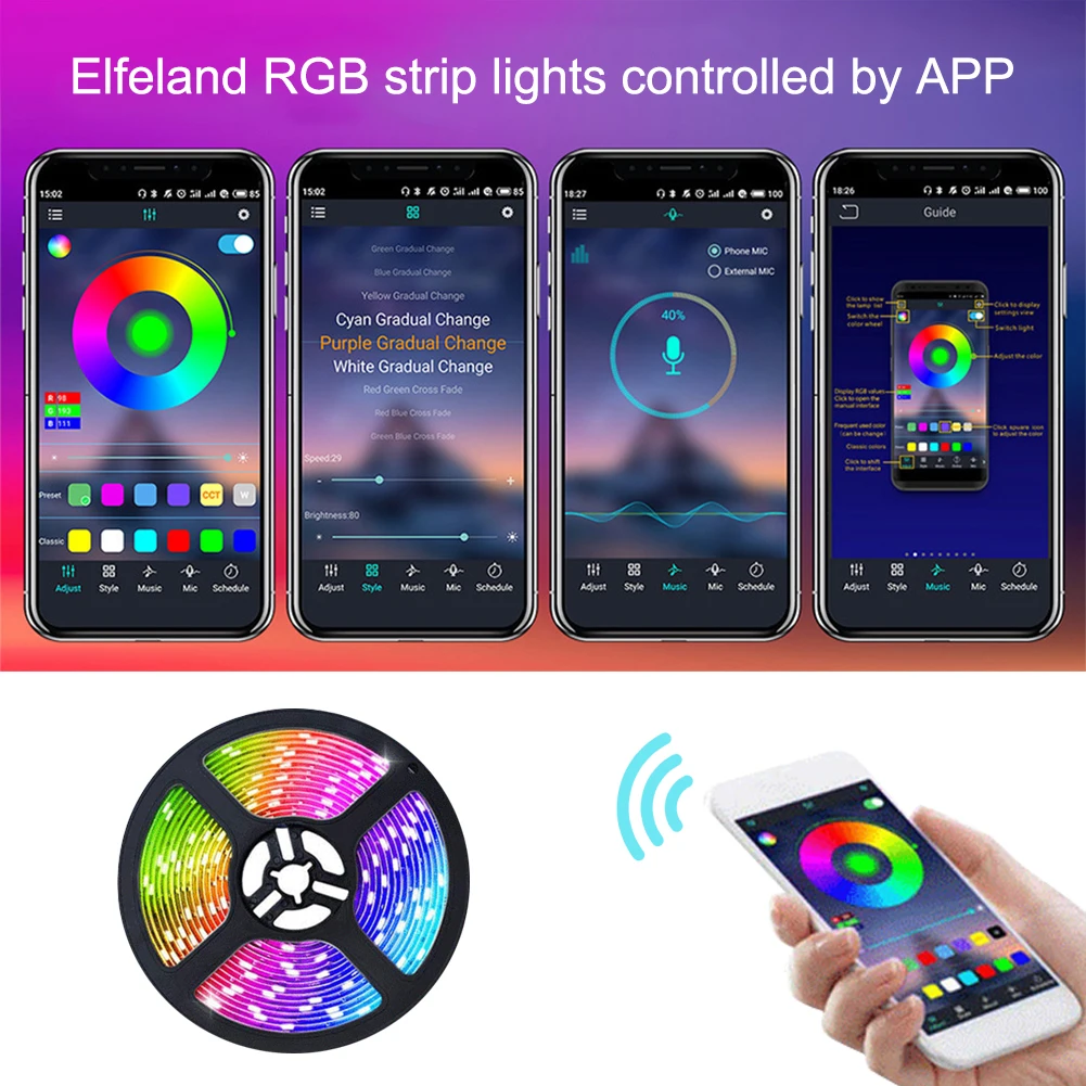 

Easy Install Ceiling Flexible Color Changing RGB LED Strip Light SMD 5050 Music Sync Bedroom Kitchen DC12V Bluetooth Control