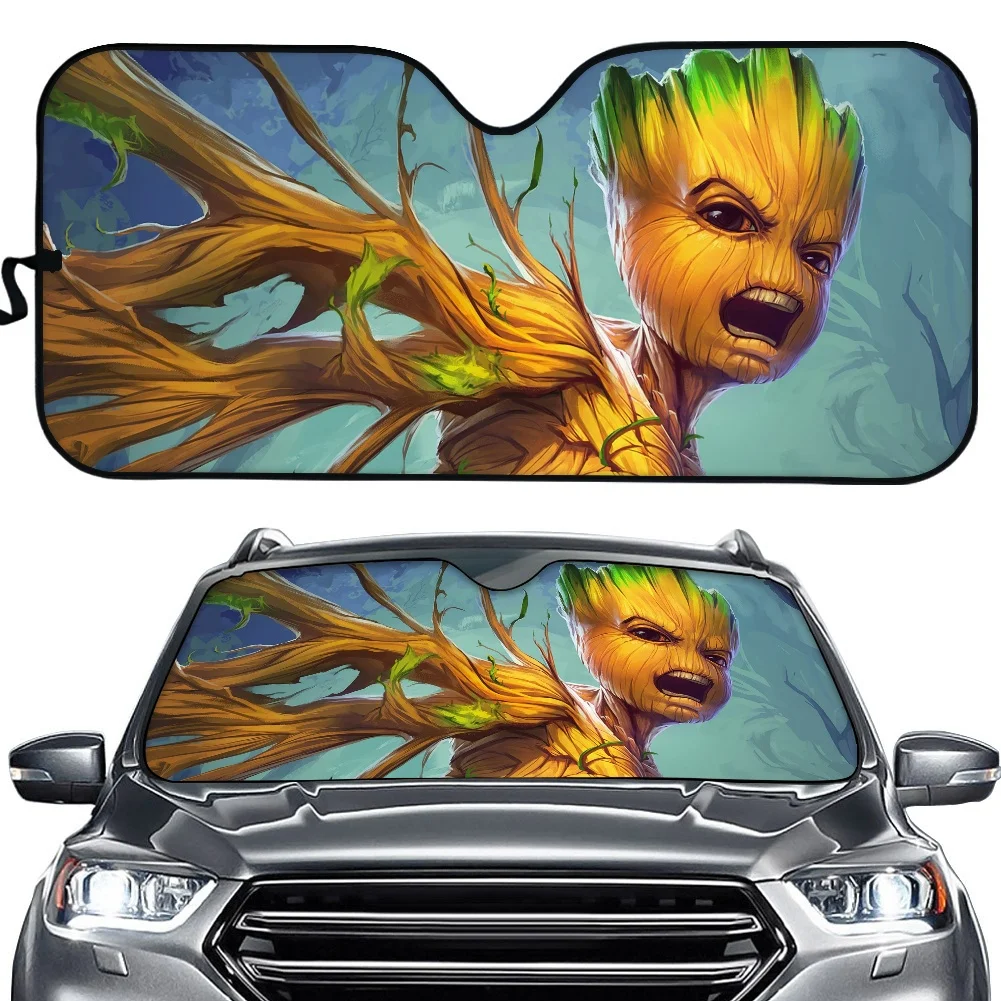 

Козырек для лета с УФ-защитой 3D Baby Groot, солнцезащитный козырек с рисунком аниме для лобового стекла, автомобильные аксессуары, складной солн...