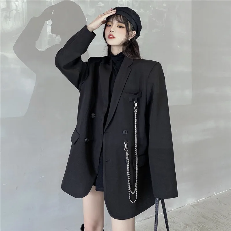 

Jacket female new spring Korean version ins chain profile white small suit loose bf temperament suit jacket trend