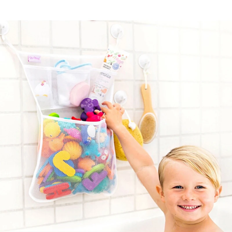 Multifunction Baby Bathroom Mesh Bag Child Bath Toy Bag Net Suction Cup Baskets