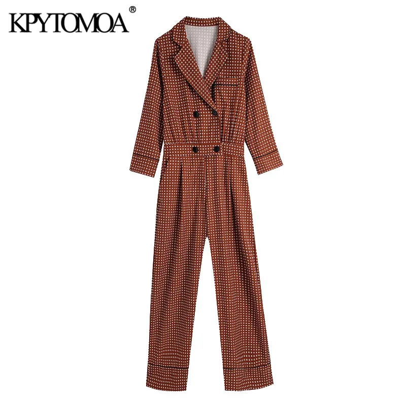 

KPYTOMOA женский 2021 шикарный модный двубортный комбинезон с принтом винтажный женский комбинезон с длинным рукавом и карманами
