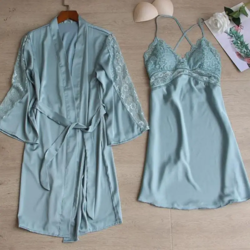 

Ночная рубашка женская свадебная, пикантный комплект из 2 предметов, Повседневная Ночная рубашка-кимоно, халат, халат, нижнее белье для неве...