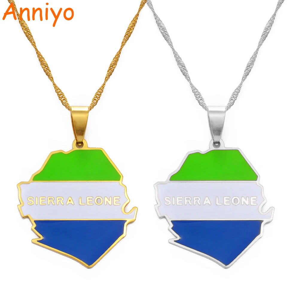 

Anniyo Сьерра-Леоне карта с кулон в форме флага ожерелья для женщин ювелирные изделия из золота Цвет Сьерра-Леоне карты #176221