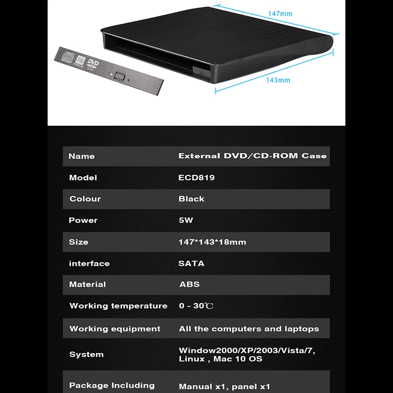 au42 usb3 0 sata external dvd enclosure hard plastic case for laptop notebook 12 7mm cd rom case without optical drive free global shipping